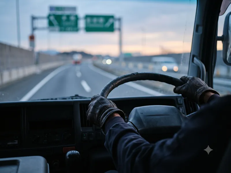 トラックを運転するドライバーの手元