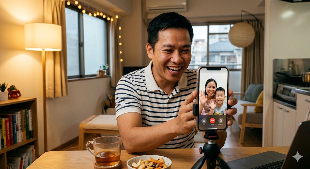 Tài xế gọi video cho gia đình tại Việt Nam